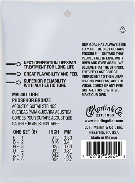 Martin MA540T Lifespan Treated Phosphor Bronze (.012-.054 light) Martin MA540T Lifespan Treated Phosphor Bronze (.012-.054 light)